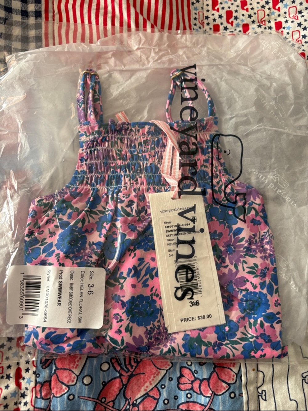 Vineyard Vines Girls Pink and Blue Floral One-Piece Swimsuit